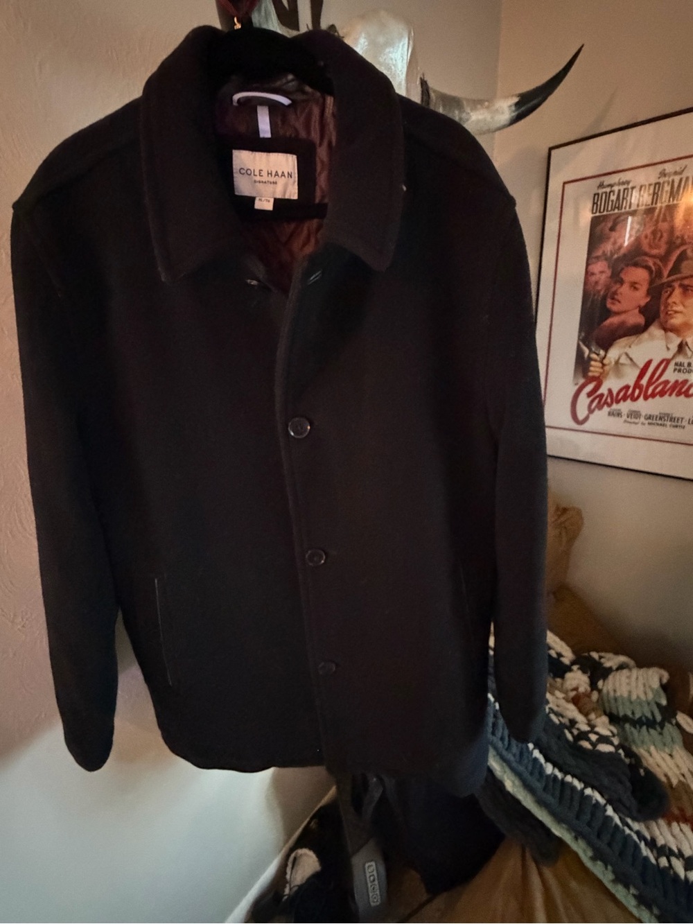 Cole Haan Black Wool-Blend Pea Coat